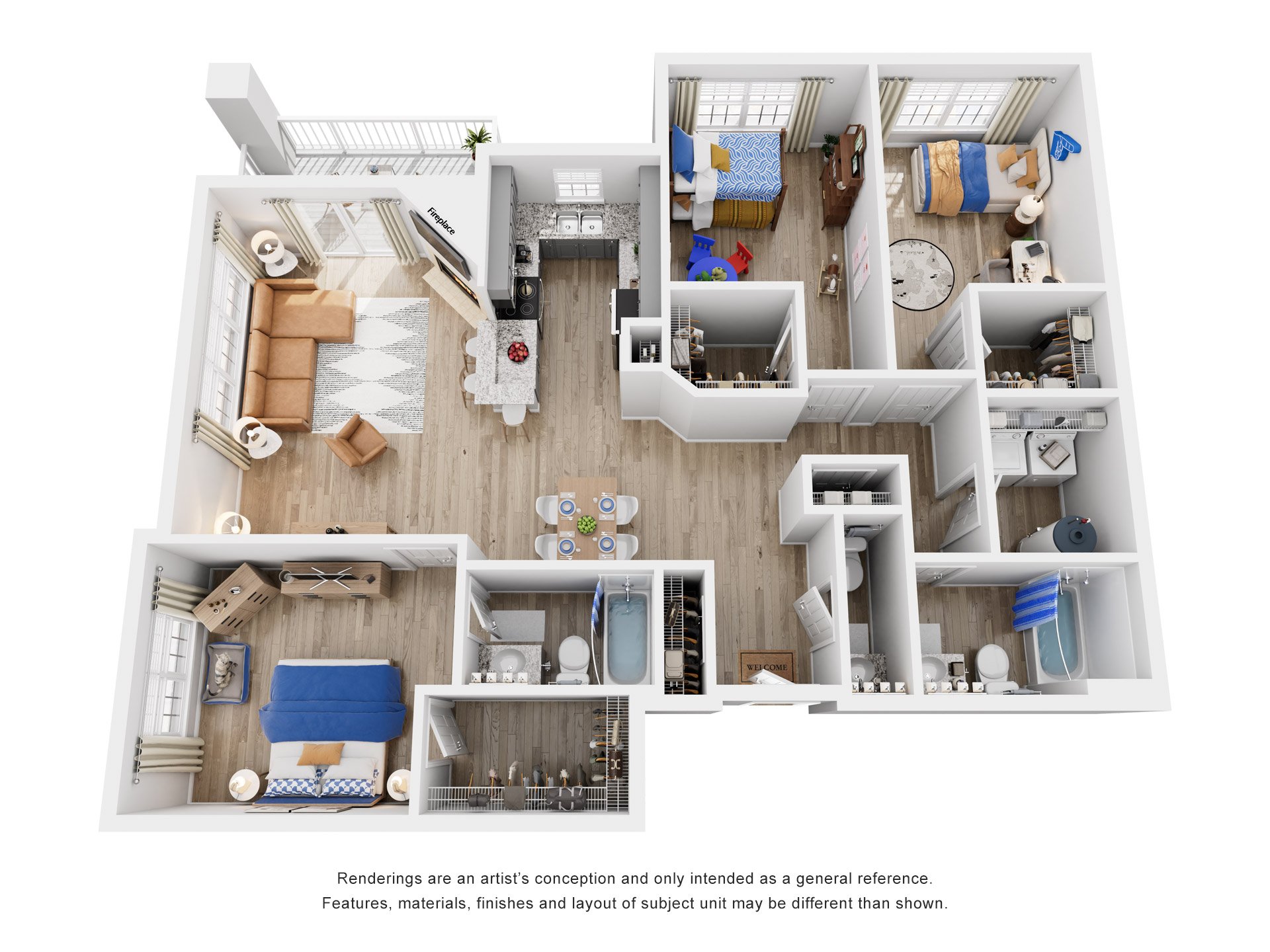Floor plan for 3 beds, 2.5 baths, 1580 sqft